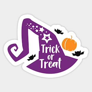 Trick Or Treat, Witch Hat, Bats, Stars, Halloween Sticker